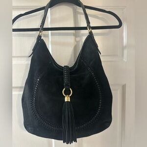 Lauren Ralph Lauren Indian Cove Suede Leather Hobo Shoulder Bag Black